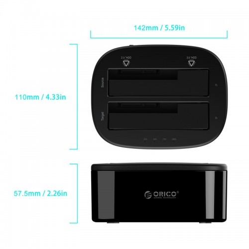 Orico 6228US3-C 2.5 / 3.5 inch Dual Bay USB3.0 1 to 1 Clone Hard Drive Dock - Image 2