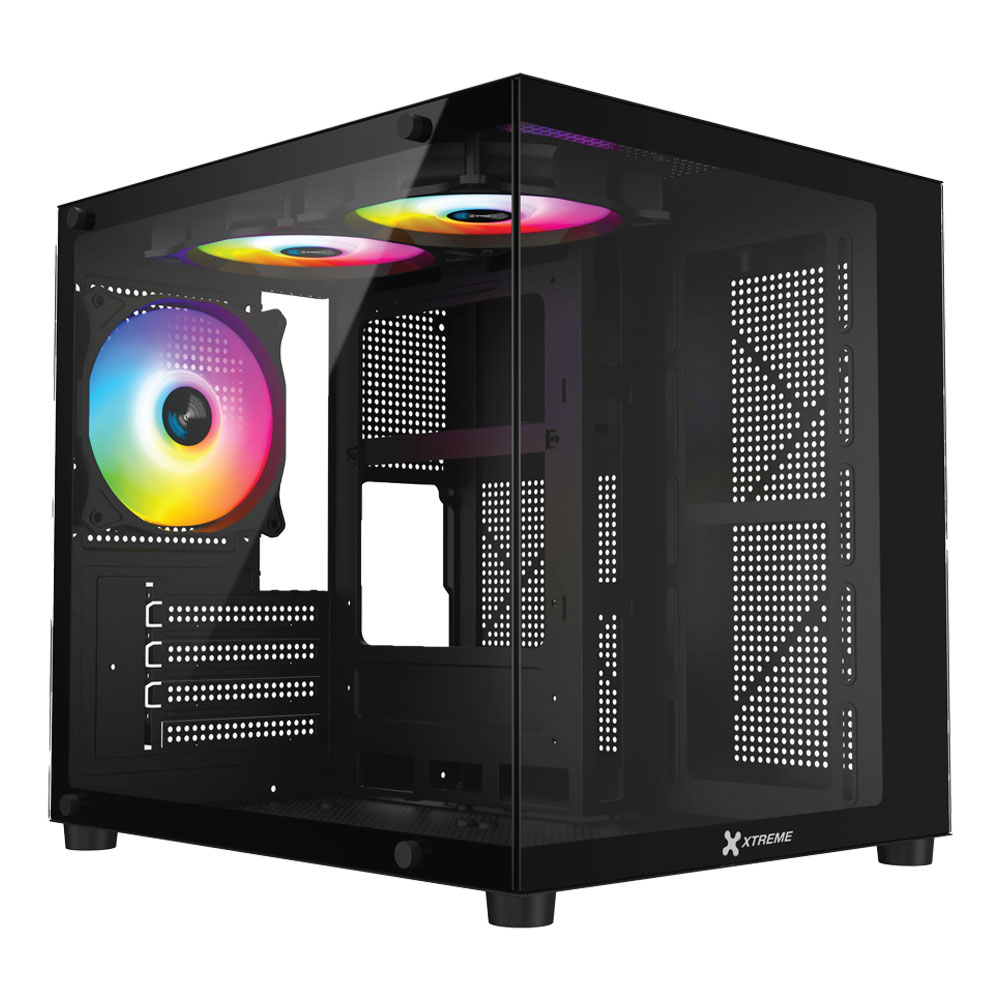 XTREME M72B M-ATX BLACK CASE TEMPERED GLASS WITH 3 ARGB FAN WITHOUT PSU